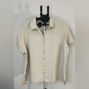 L.L.Bean Women’s Linen Button Front Shirt 3X Beige Short Sleeve Plus Size